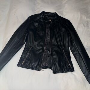 GUESS Women's Black Leather Jacket- Medium